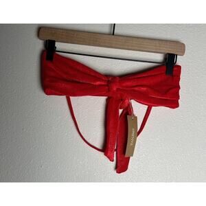 NWT TAN+LINES SWIM By Sivan Ayla Women Red Tie Front Bikini Swim Top Size Med